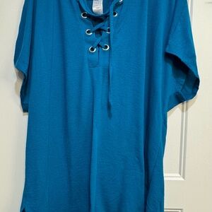 Teal Lace-Up Swimsuit Cover Up